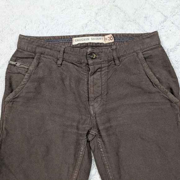 John Varvatos Converse Pants Mens 30 Brown Cotton Twill Straight Chunckin Skinny - Picture 2 of 10